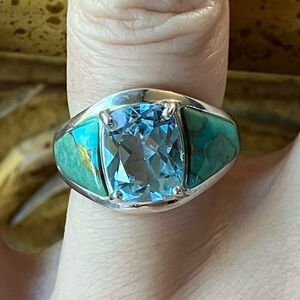 Sky Blue Topaz Mojave Turquoise Sterling Silver Ring Size 6